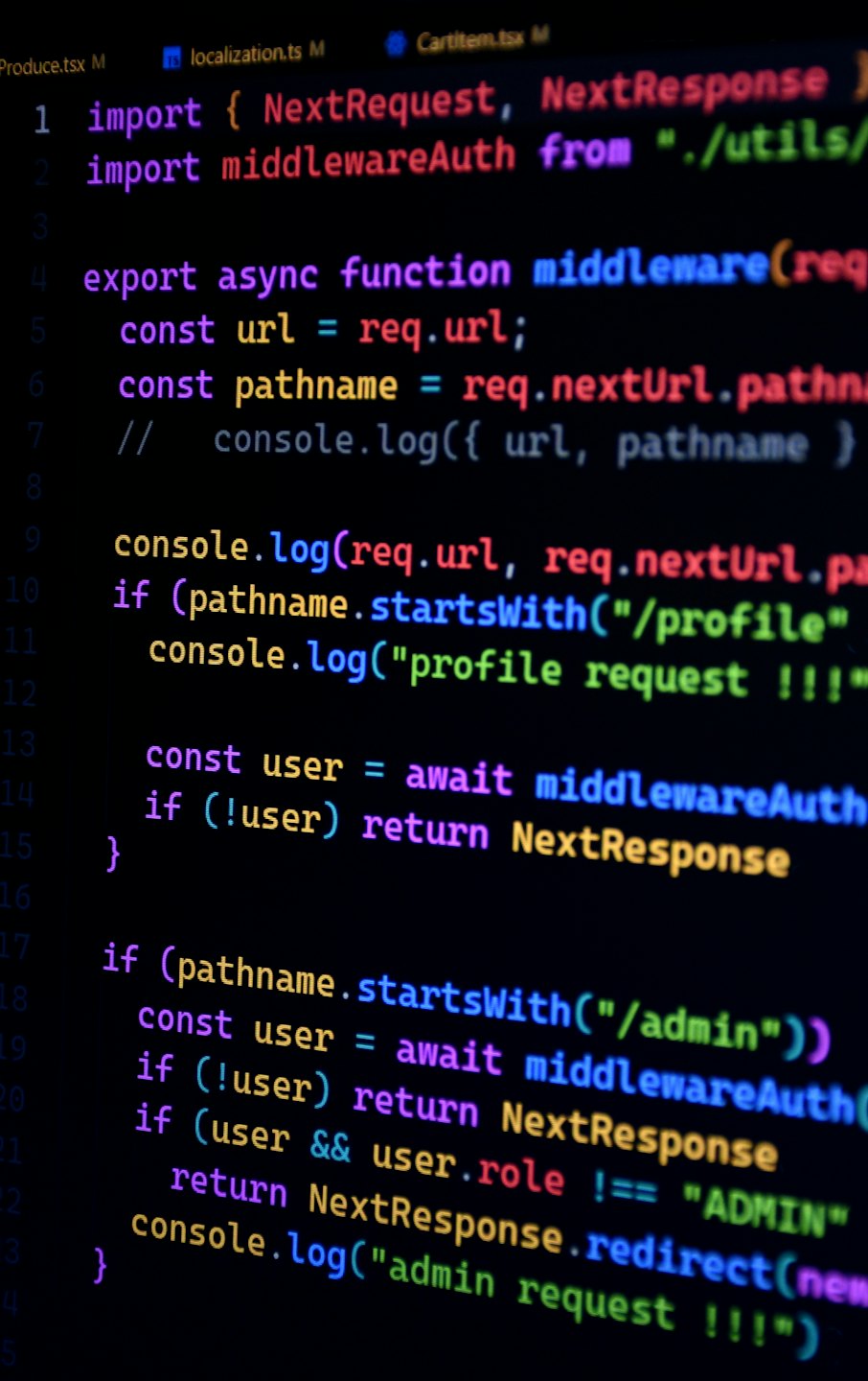 Computer screen showing colorful code for software development.